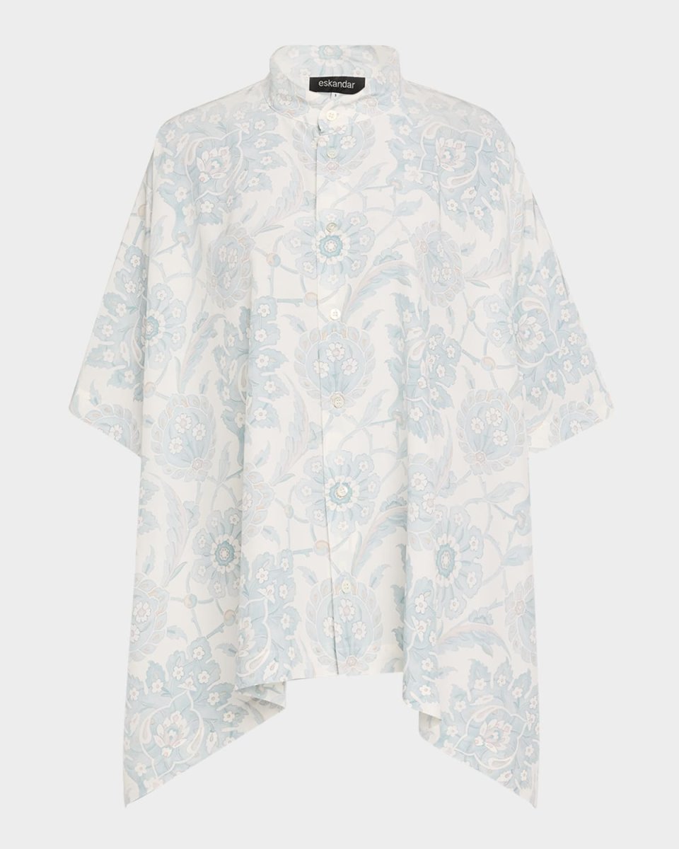 Collarless Longer Back Kaftan Shirt (Mid Plus Length)